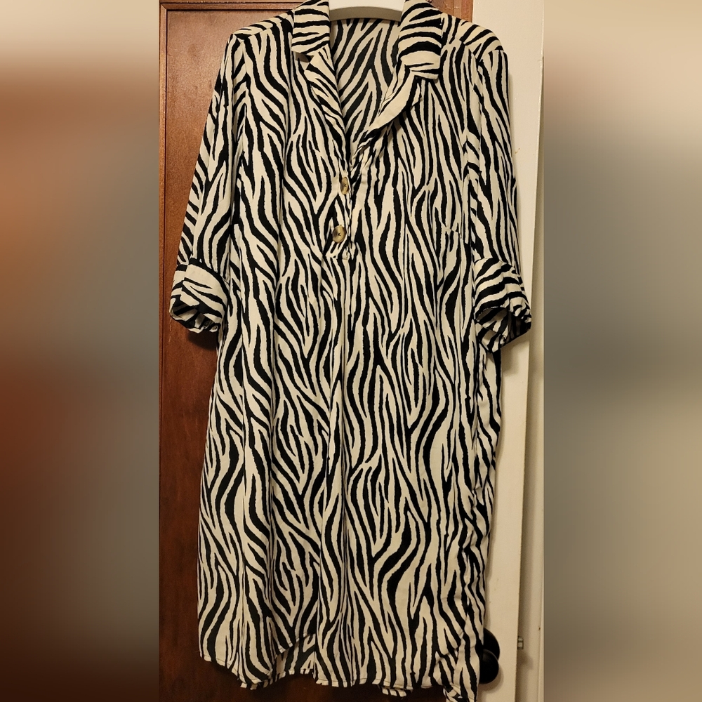 Black and white zebra striped shirt dresss.  2x E #13 - Picture 2 of 4